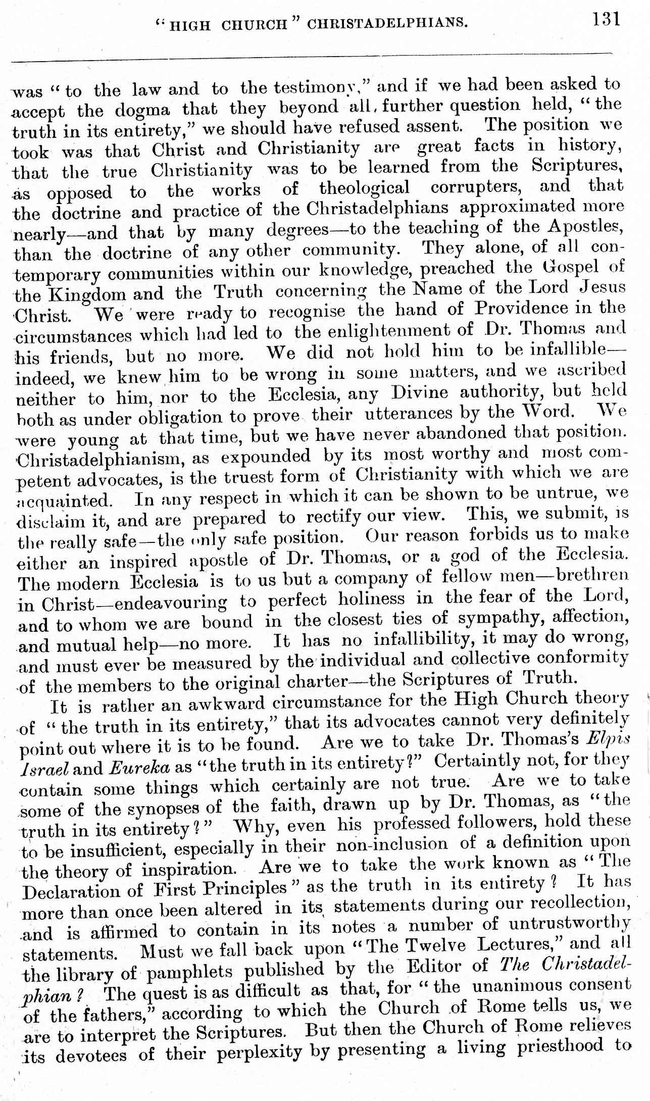 High Church Christadelphians, The Fraternal Visitor, May 1894, Page 131